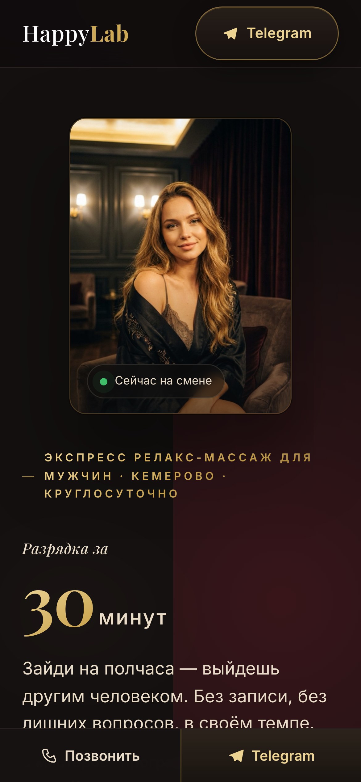 Тот же сайт на телефоне: адаптив агент собрал сразу, отдельно верстать мобильную версию не пришлось